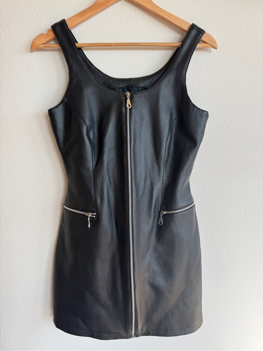 Vintage Y2K Road Rags Black Faux Leather Zip Front Mini Dress